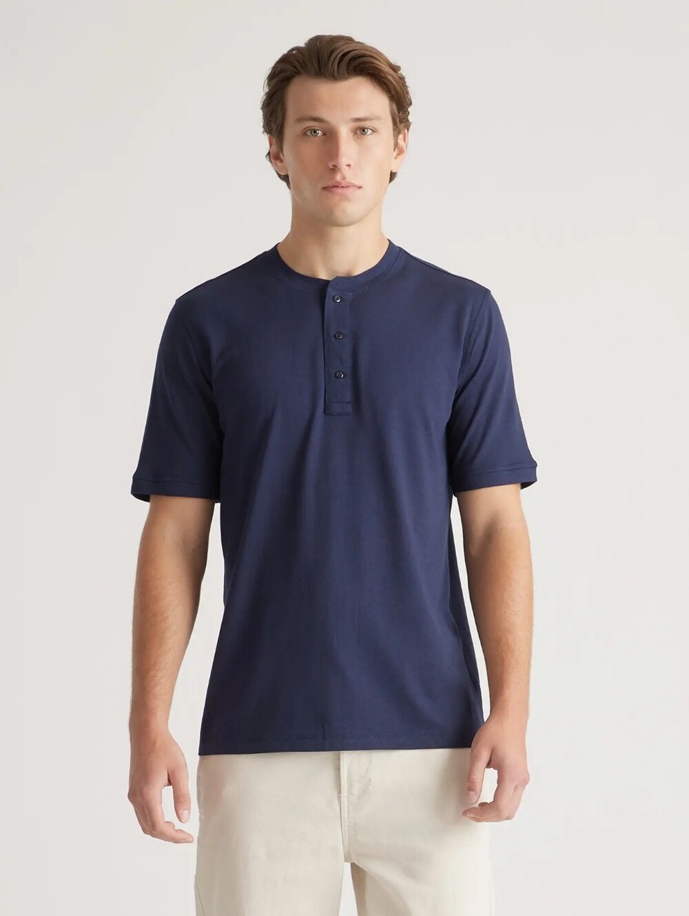QUINCE pima Cotton Lux Touch Henley Men's Navy Short-Sleeve NWT SIZE medium.